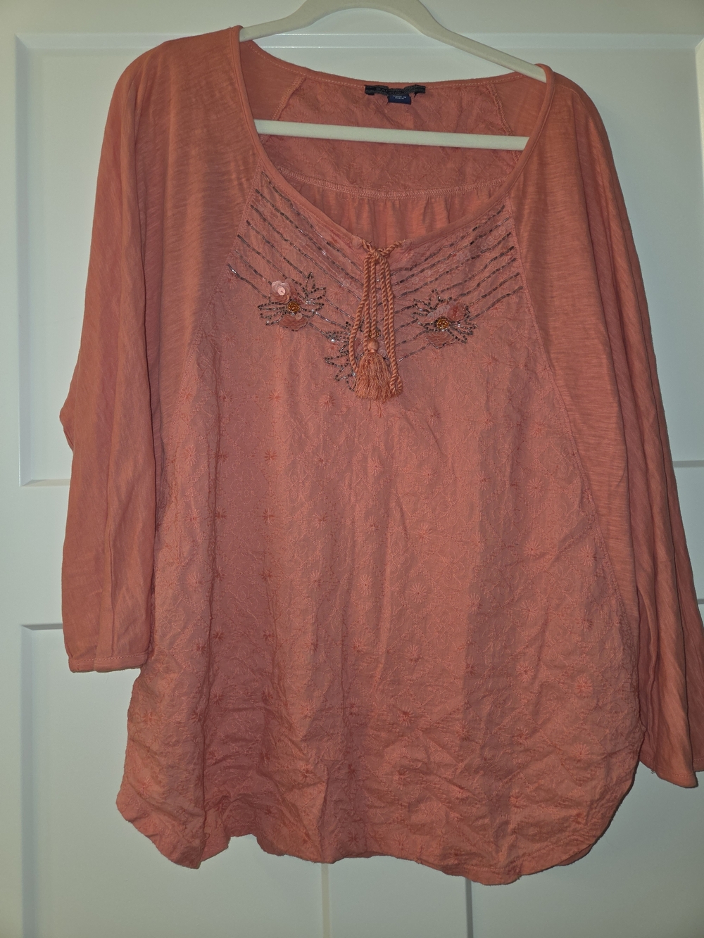 Bandolino Coral Embellished Tassel Peasant Tunic / Top